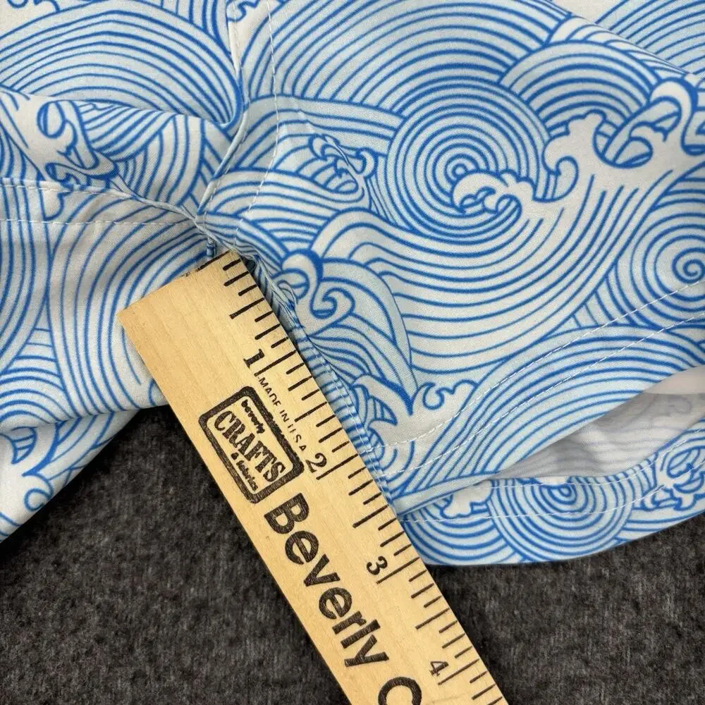 Tucann Swim Trunks Mens Size XL Blue Print Wave Swim Shorts Lined Zip Pocket